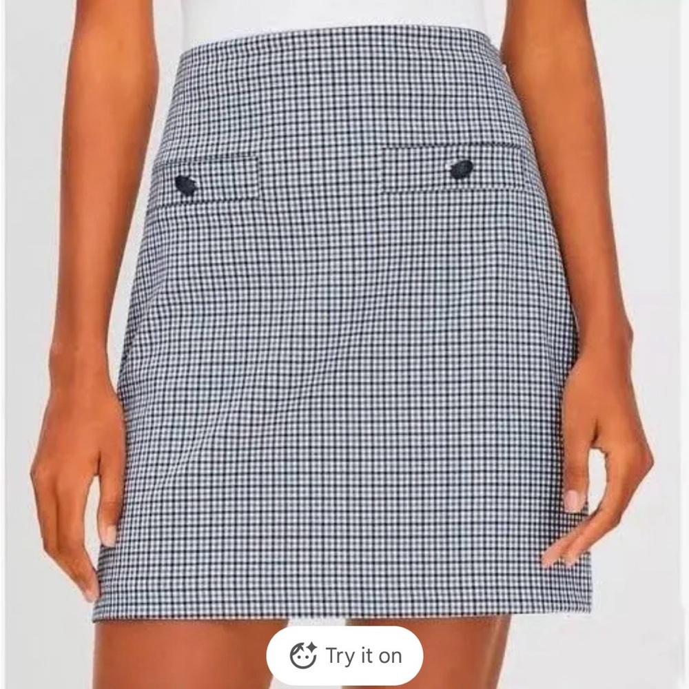 LOFT Black, White, and Blue Checkered Plaid Mini Skirt with Pockets